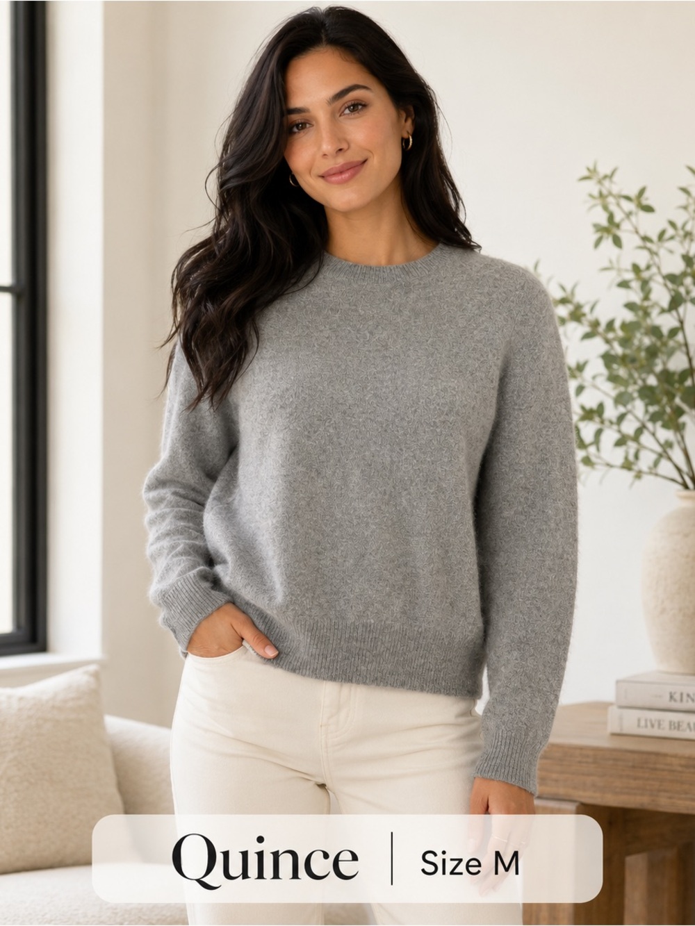 Quince 100% Mongolian Cashmere Crewneck Sweater Gray Size M Soft Luxury Knit